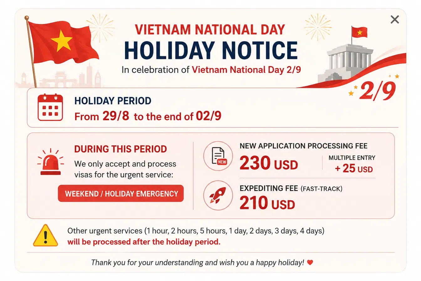 Vietnam National Day Holiday Notice -- 29 Aug to 2 Sep 2026